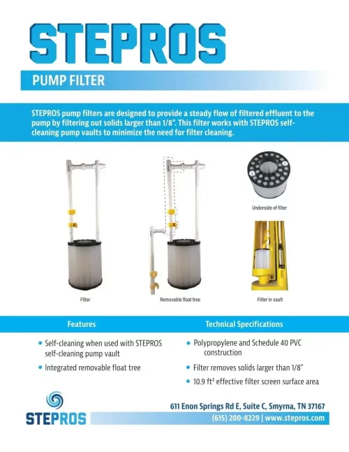 The Stepros Pump Filter informational brochure